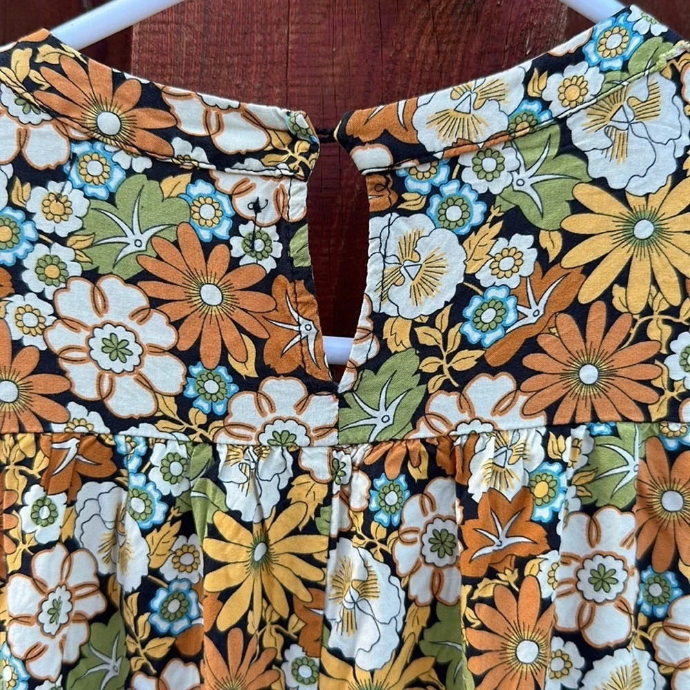 ZARA Girls Retro 70s Floral Print Pleated Shift Dress — Size 10
